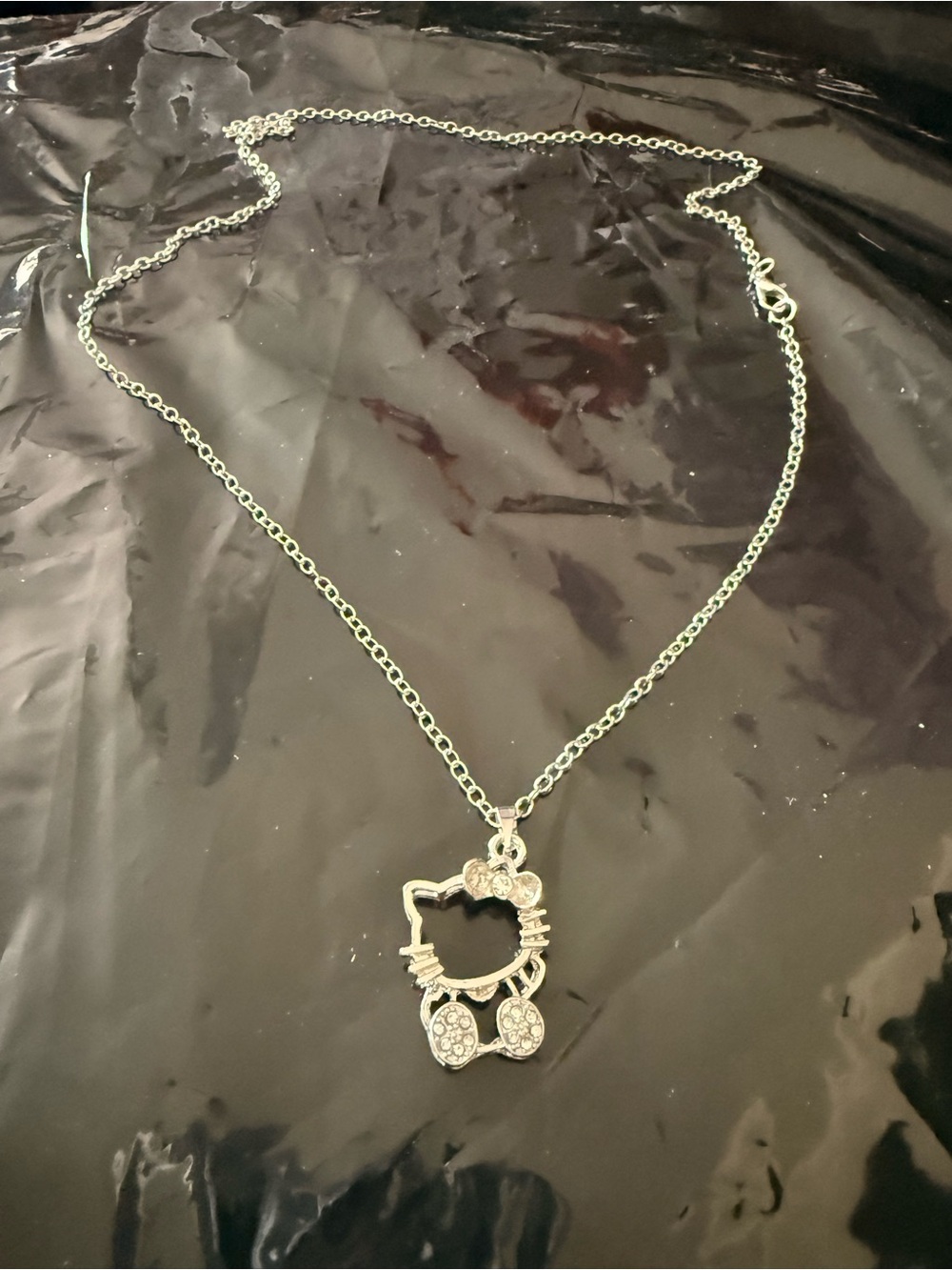 Silver Hello Kitty Pendant Necklace - Sparkling Silhouette
